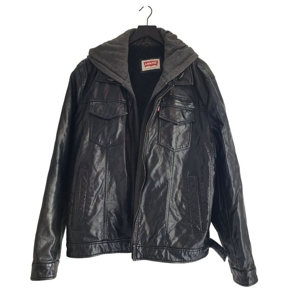 Levi's Faux Leather Trucker with Jersey Hood and Fleece Lining XL - Picture 1 of 6
